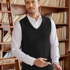 Mens V Neck Sweater Vest Knit Sleeveless Pullover Sweater Casual Slim Fit Twisted Vest