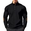 Men's Colorblock Pullover Sweaters Long Sleeve Stand Collar Quarter Button Knitted Sweatshirts Quilted Sweatshirt