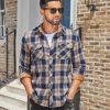 Men's Fall Plaid Button Down Shirt Long Sleeve Casual Cowboy Work Shirts Lightweight Flannel Shirts Two Pocket