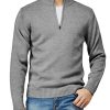 Mens Casual Slim Fit Pullover Sweaters Long Sleeve Knitted Fabric Zip Up Mock Neck Polo Sweater