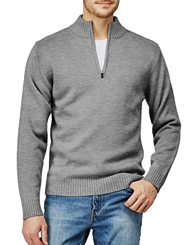 Mens Casual Slim Fit Pullover Sweaters Long Sleeve Knitted Fabric Zip Up Mock Neck Polo Sweater