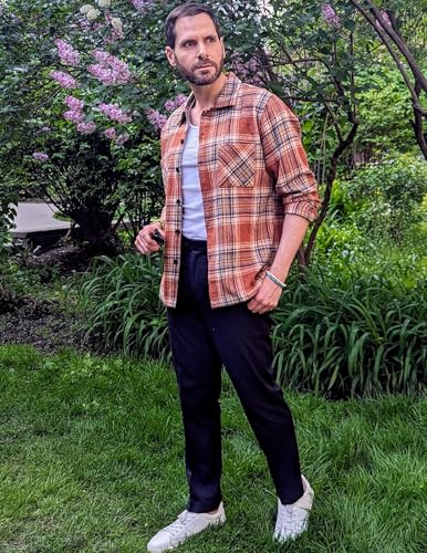 Men's Flannel Shirts Casual Button Down Plaid Shirt Jacket Long Sleeve Fleece Shacket with Pockets