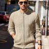 Men's Full Zip Cardigan Sweater Slim Fit Cable Knitted Zip Up Sweater with Pockets