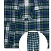 Mens Flannel Cotton Two Piece Pajama Shirt and Elast Pants Lounge Set,