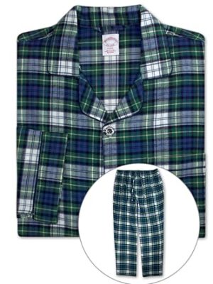 Mens Flannel Cotton Two Piece Pajama Shirt and Elast Pants Lounge Set,