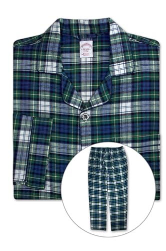 Mens Flannel Cotton Two Piece Pajama Shirt and Elast Pants Lounge Set,