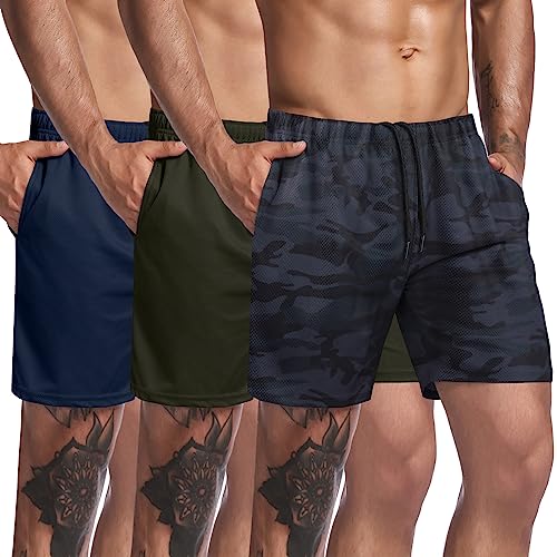 Men's Gym Workout Shorts Lightweight Running Bodybuilding with Pockets Black