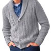 Mens Shawl Collar Cardigan Sweater Cable Knit Button Down Sweaters Long Sleeve Casual Winter Outwear