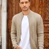 Men's Full Zip Cardigan Sweater Slim Fit Cable Knitted Zip Up Sweater with Pockets