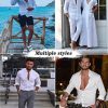 Linen Sets For Men 2 Piece Button Down Shirt Long Sleeve and Casual Beach Drawstring Waist Shorts Summer Outfits