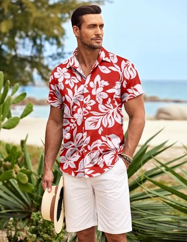 51y9eAnpoWL.jpg Mens Hawaiian Shirt Short Sleeve Button Down Shirts Tropical Summer Beach Shirts Casual Floral Aloha Shirts