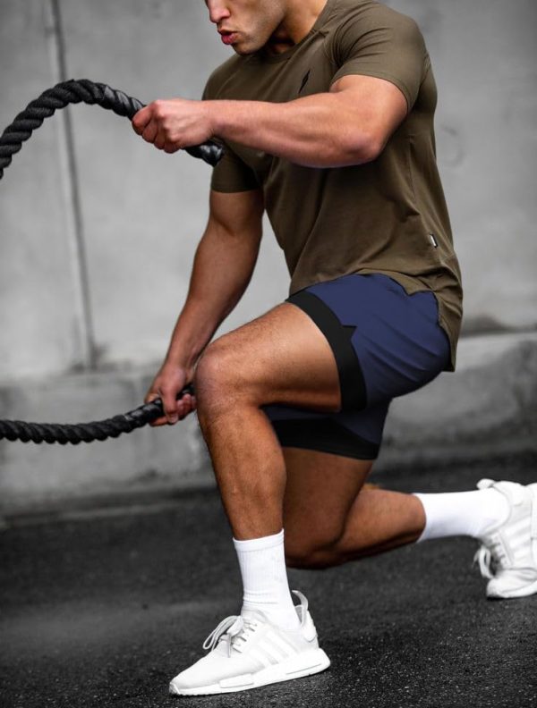 Men's 2 in 1 Running Shorts 2 Pack Athletic Shorts Quick Dry Gym Training Workout Shorts with Pockets
